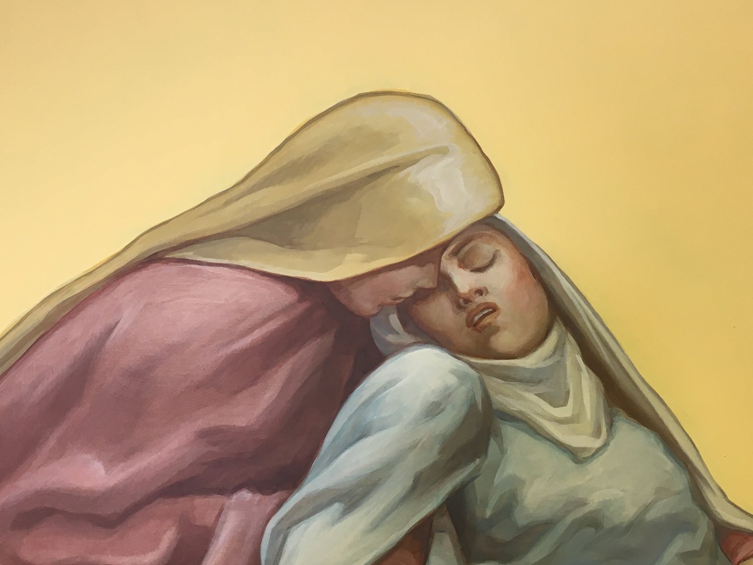 This is the completed image of one of Mary Magdalene comforting the Blessed Mother at the foot of the cross.